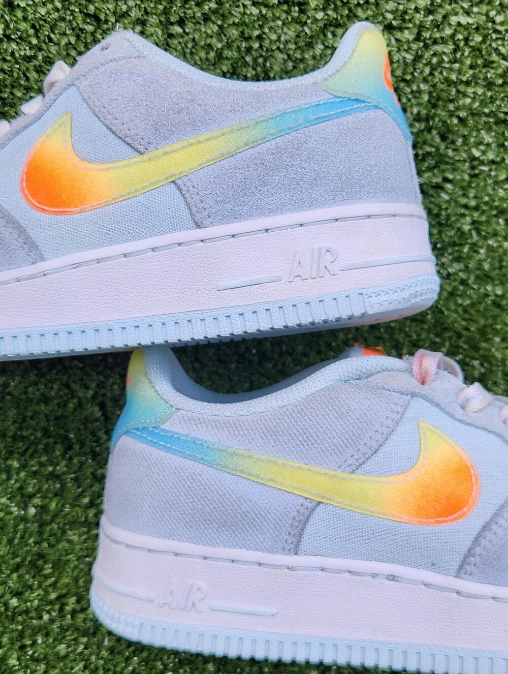 Nike Air Force 1 Big Kids Glacier Blue/Orange Leather Sneakers Size 4.5 Youth